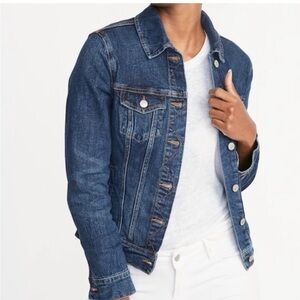 Old Navy Blue Cotton Jean Jacket Classic Slit Chest Pockets Adjustable Tab Hem